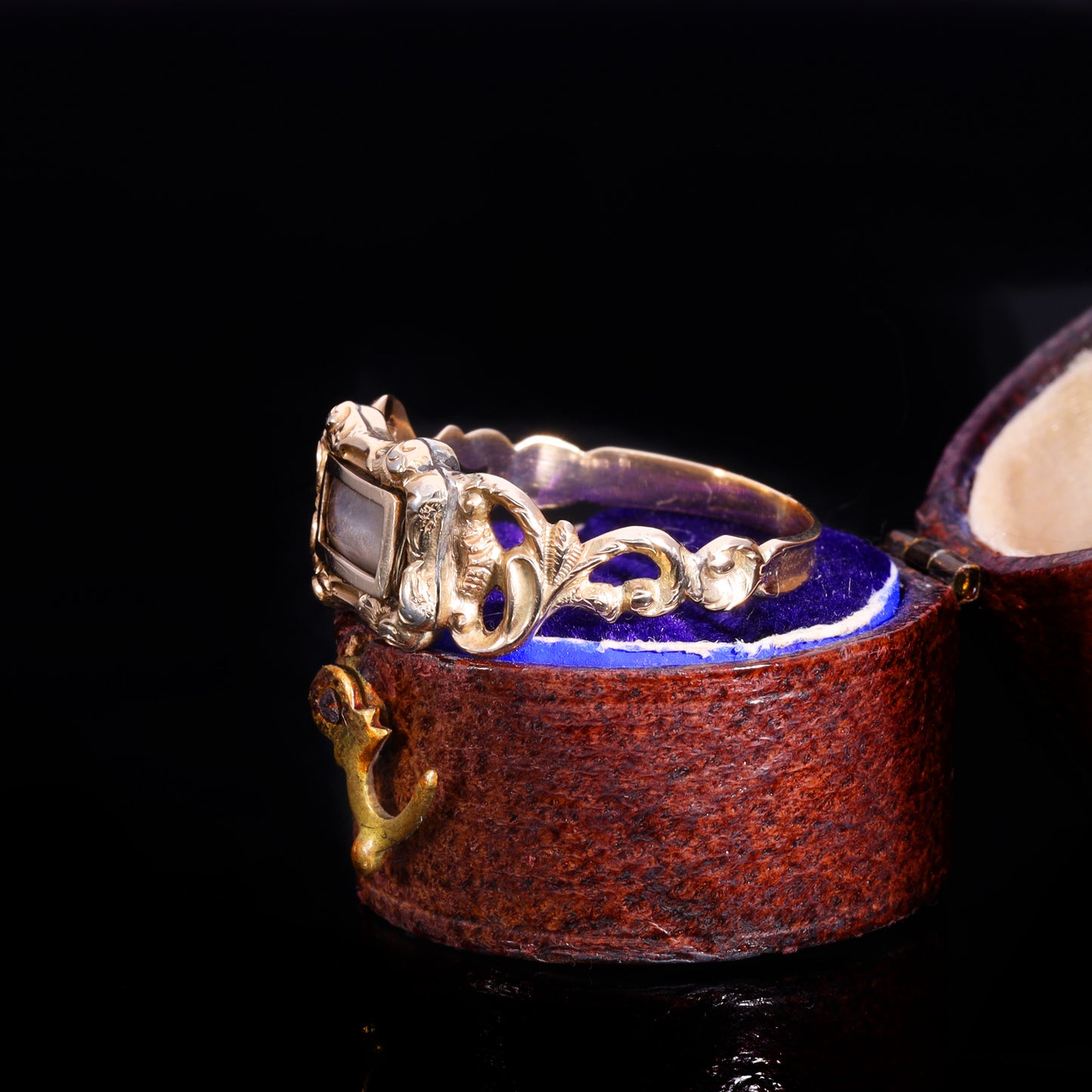 The Antique Georgian Hairwork Scrolling Shoulder Mourning Ring