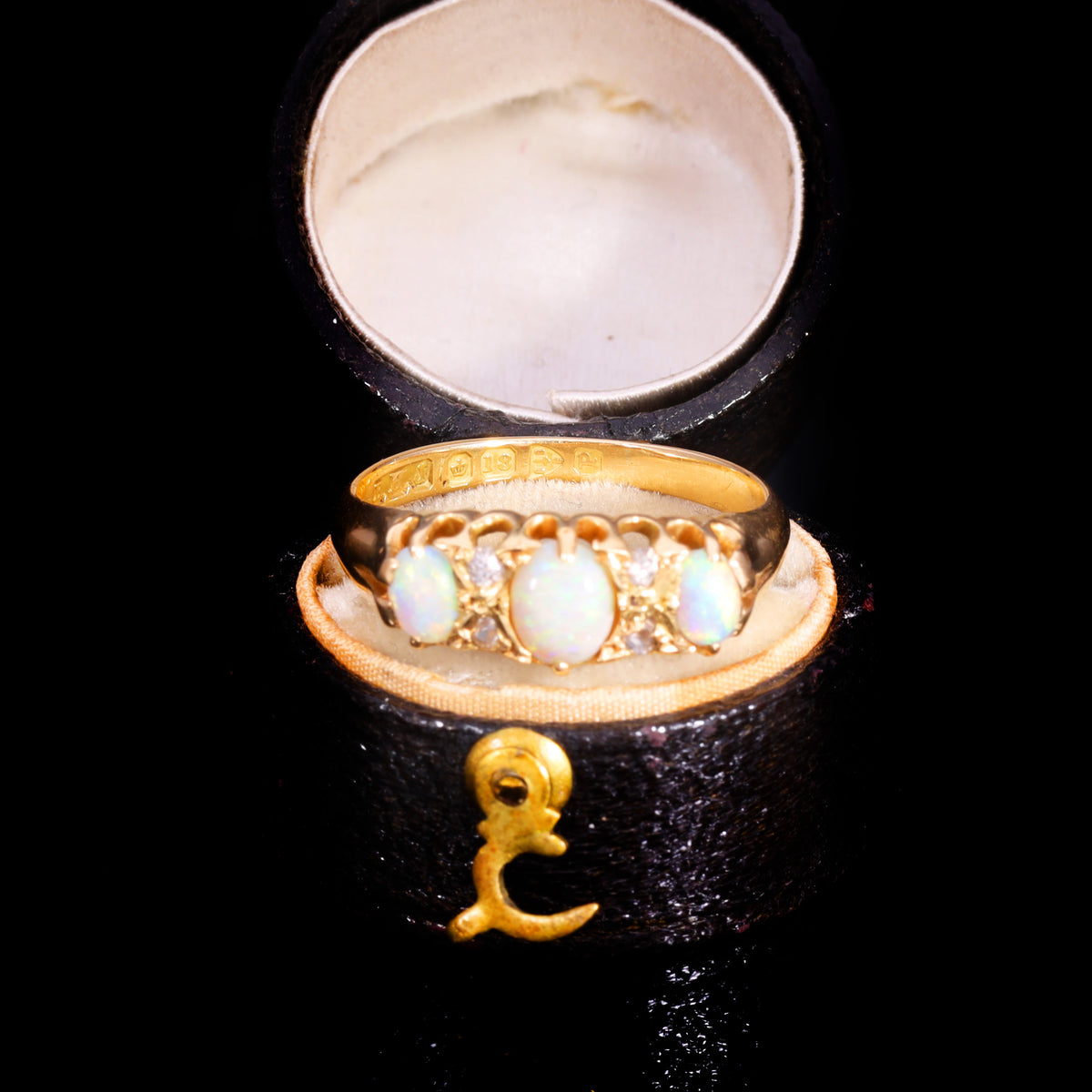 The Antique Victorian 1898 3 Opal And Diamond Ring