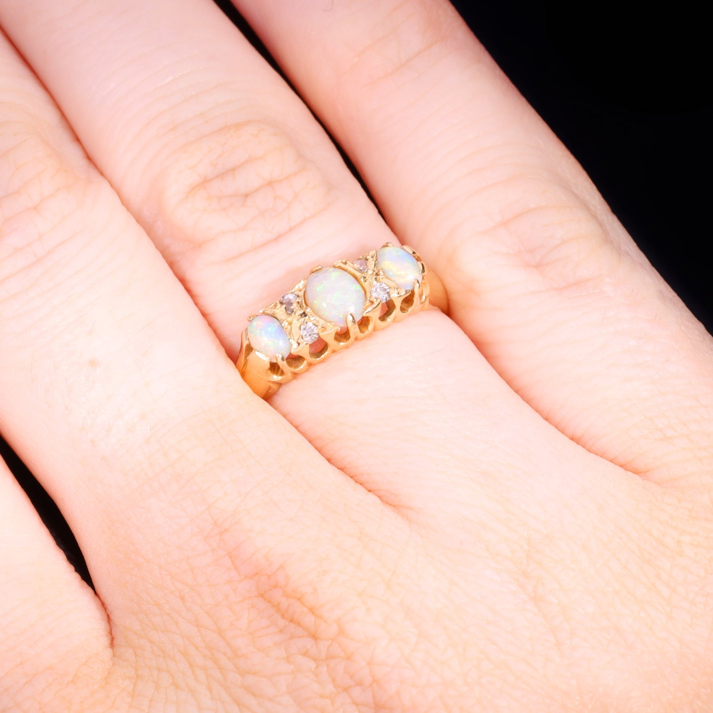 The Antique Victorian 1898 3 Opal And Diamond Ring
