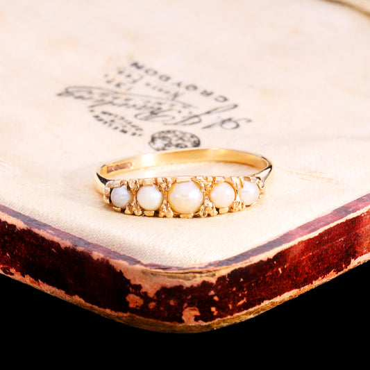 The Vintage 9ct Gold Five Pearl Scrollwork Ring