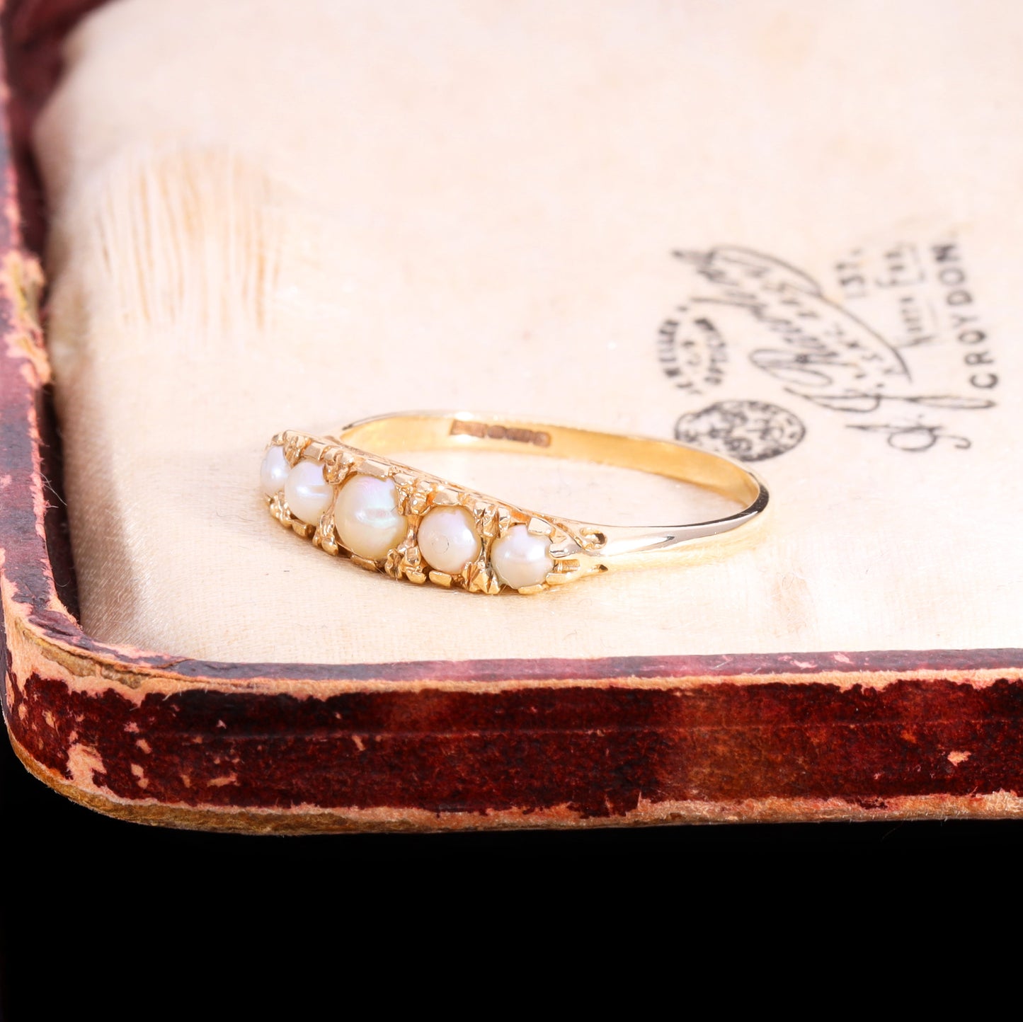 The Vintage 9ct Gold Five Pearl Scrollwork Ring