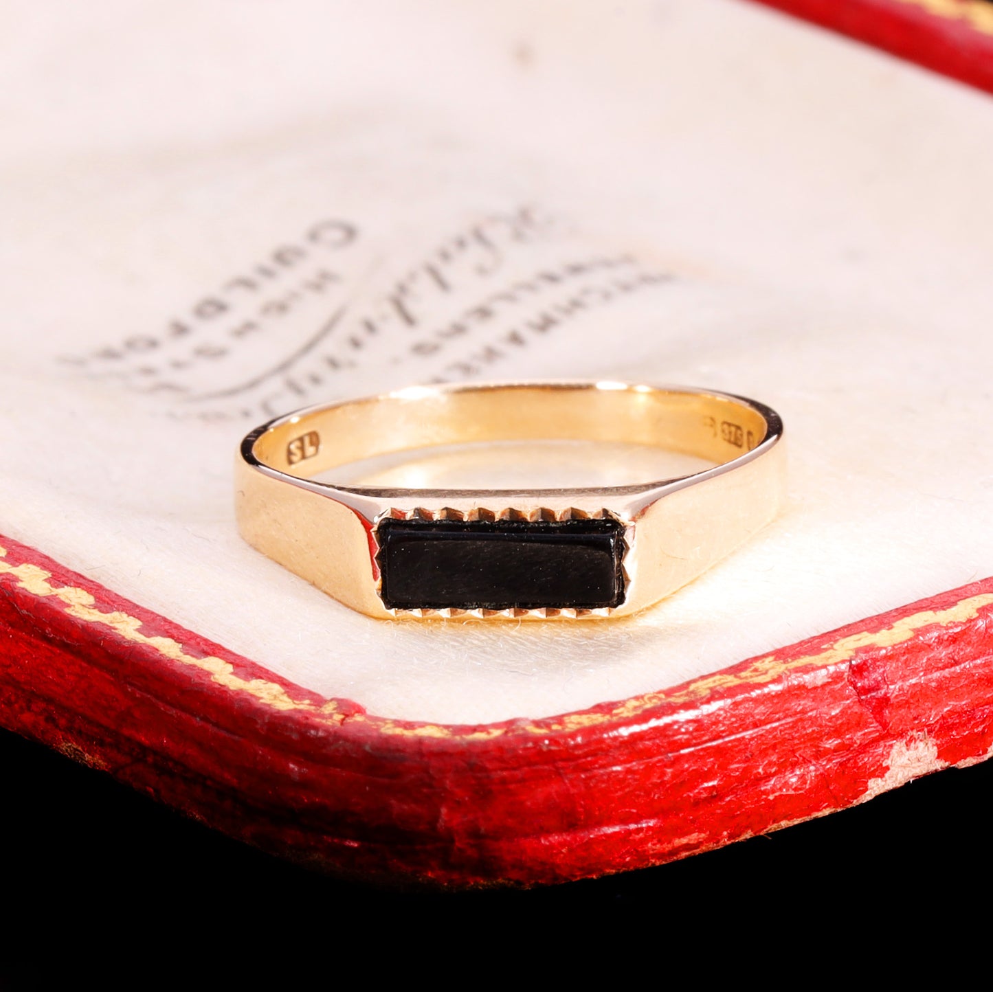 The Vintage 1978 Rectangular Onyx Crimped Edge Signet Ring