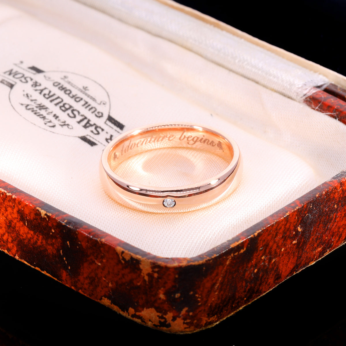 The Contemporary Rose Gold 'Adventure Begins' Diamond Wedding Ring