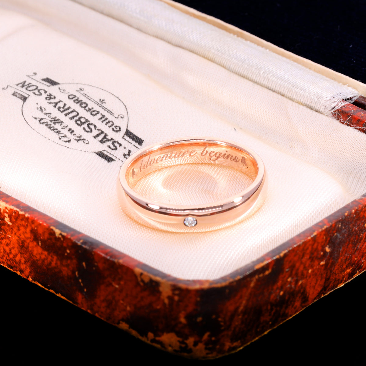 The Contemporary Rose Gold 'Adventure Begins' Diamond Wedding Ring