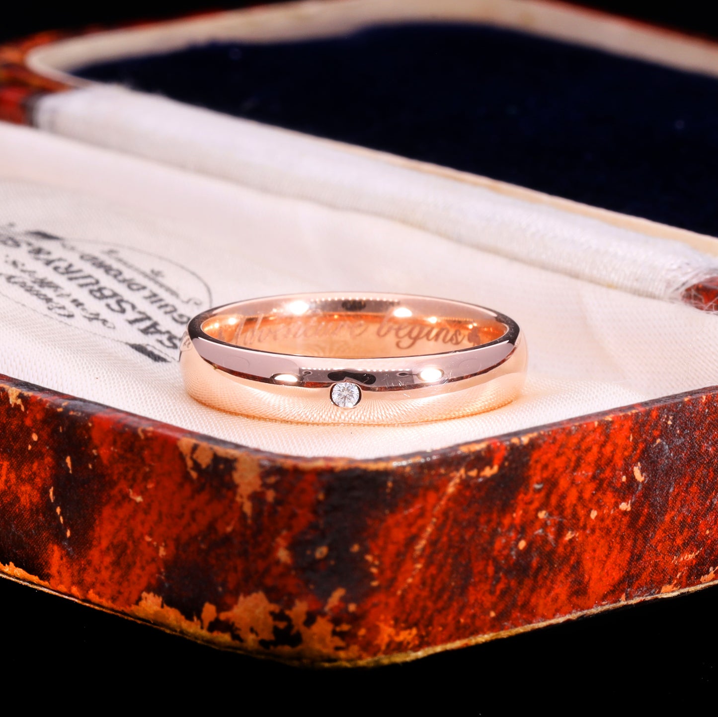 The Contemporary Rose Gold 'Adventure Begins' Diamond Wedding Ring