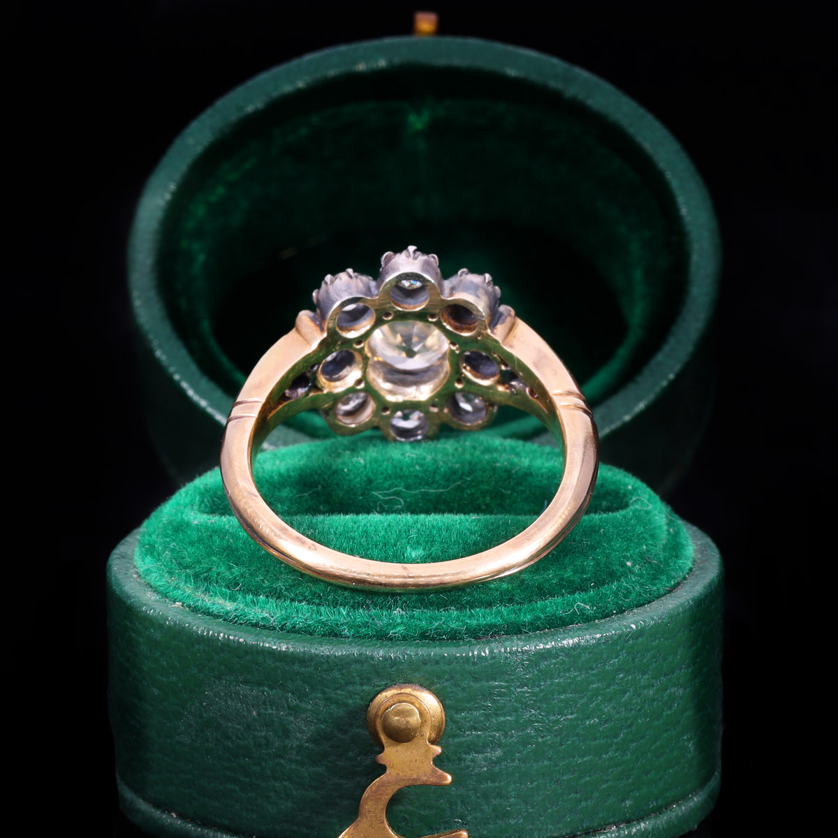 The Antique Georgian Eleven Old European Cut Diamond Cluster Ring