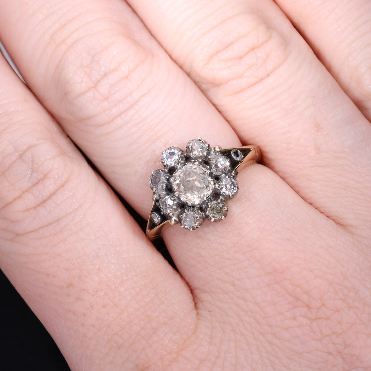 The Antique Georgian Eleven Old European Cut Diamond Cluster Ring