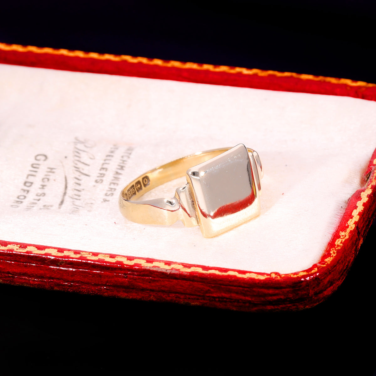 The Antique Victorian 1865 Square Stepped Shoulder Signet Ring