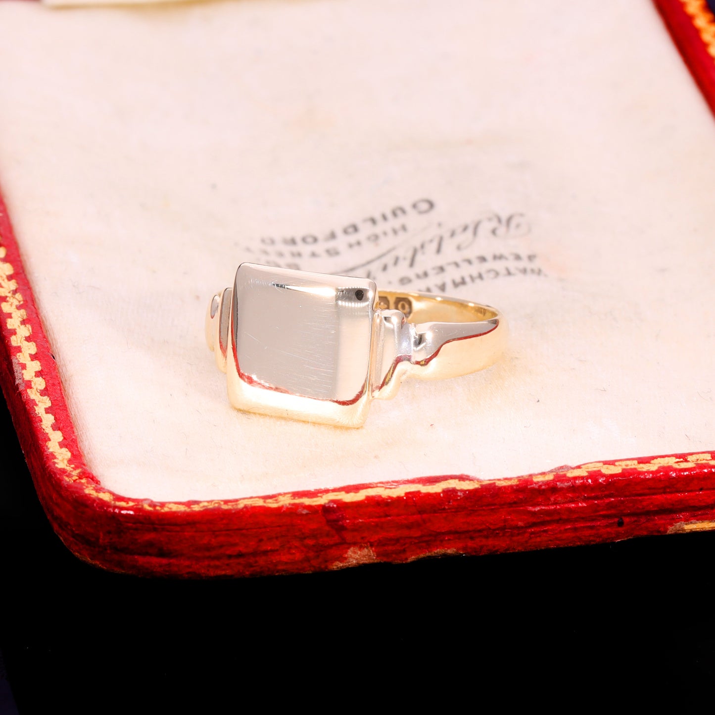 The Antique Victorian 1865 Square Stepped Shoulder Signet Ring