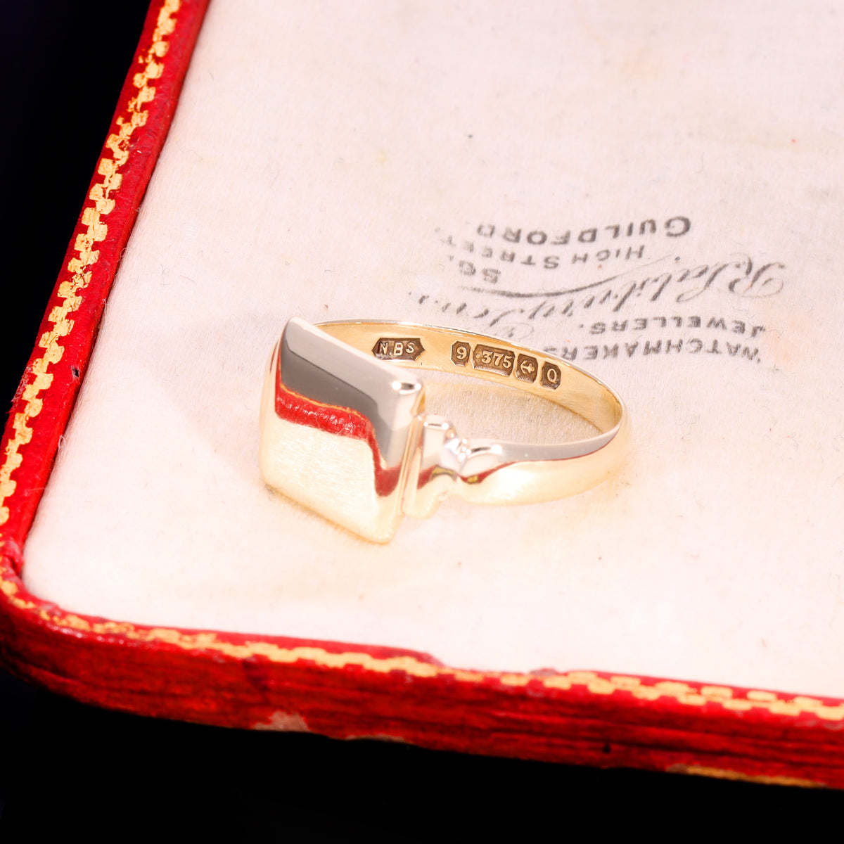 The Antique Victorian 1865 Square Stepped Shoulder Signet Ring