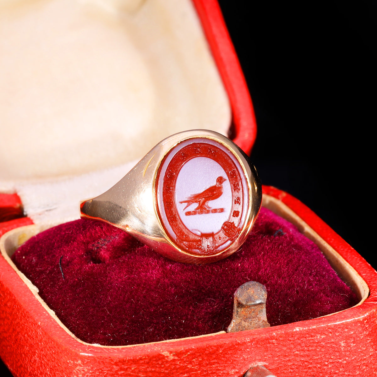 The Antique Victorian "Spes Mea Deus" Bird And Buckle Signet Ring