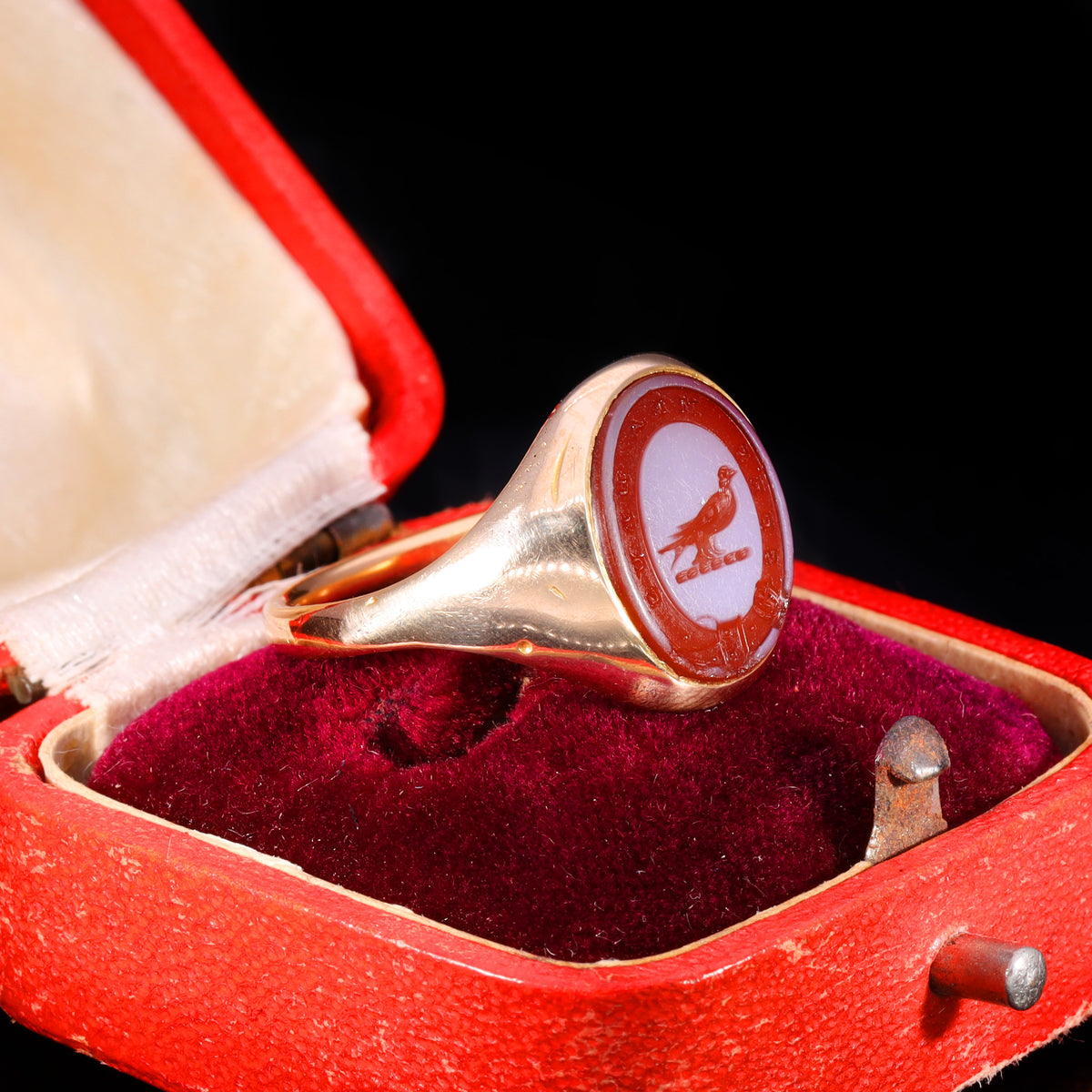 The Antique Victorian "Spes Mea Deus" Bird And Buckle Signet Ring