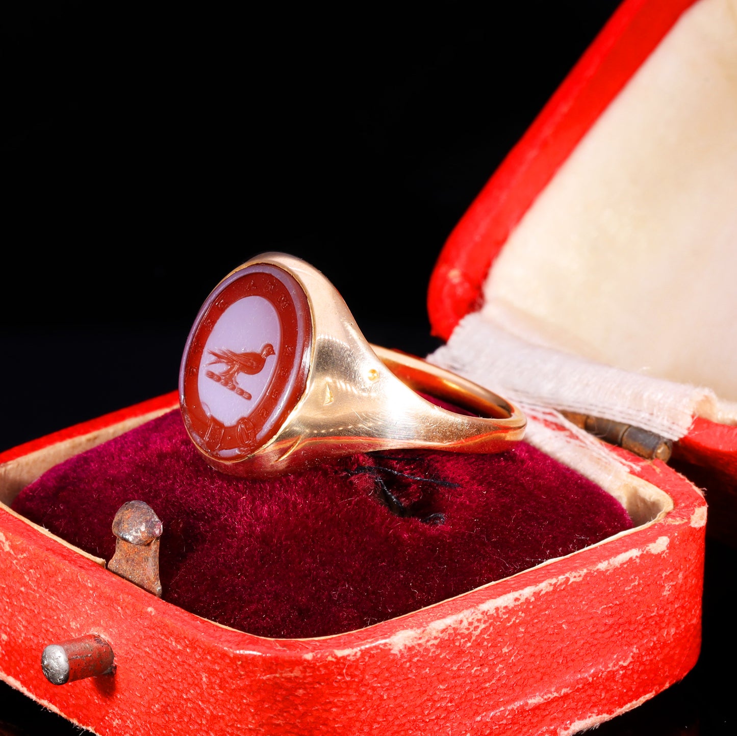 The Antique Victorian "Spes Mea Deus" Bird And Buckle Signet Ring