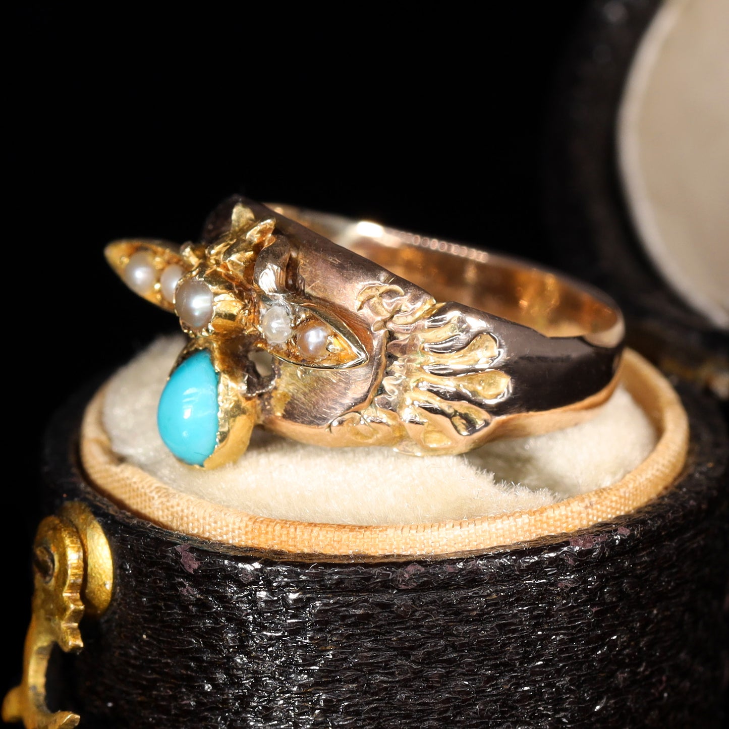The Antique Early 20th Century Turquoise and Split Pearl Fly Ring