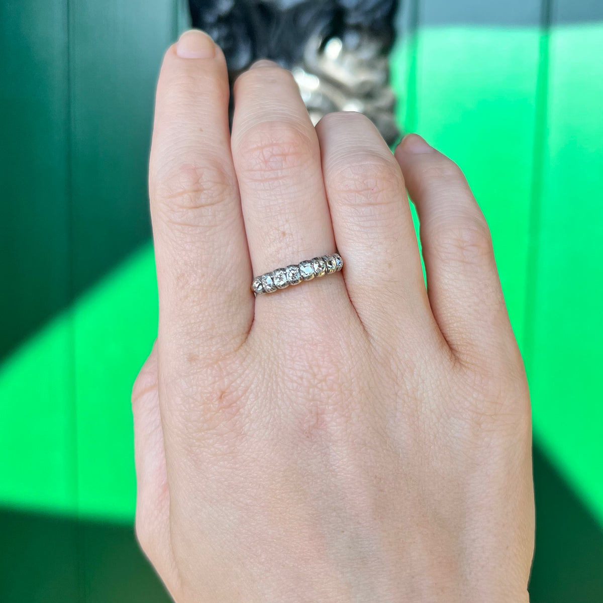 The Antique Victorian Old Mine Cut Diamond Half Hoop Ring