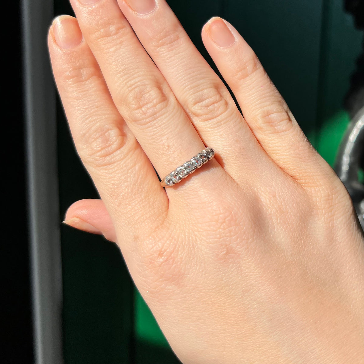 The Antique Victorian Old Mine Cut Diamond Half Hoop Ring