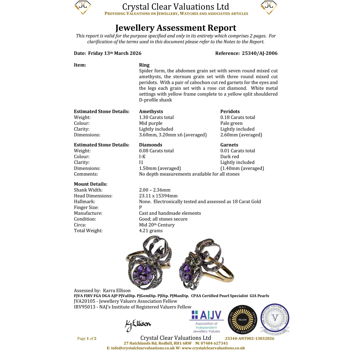 The Vintage Peridot, Amethyst, Garnet And Diamond Spider Ring