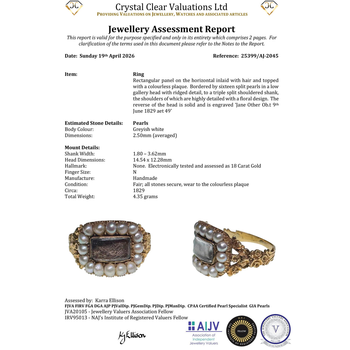 The Antique Georgian 1829 Pearl And Hairwork Mourning Ring