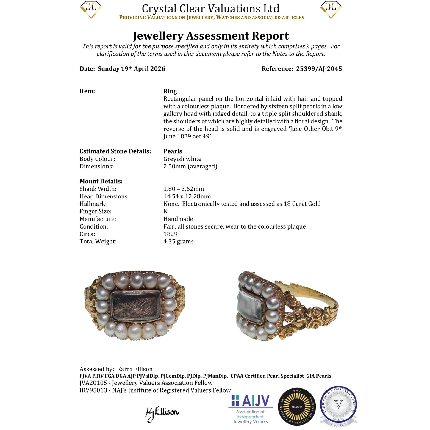 The Antique Georgian 1829 Pearl And Hairwork Mourning Ring