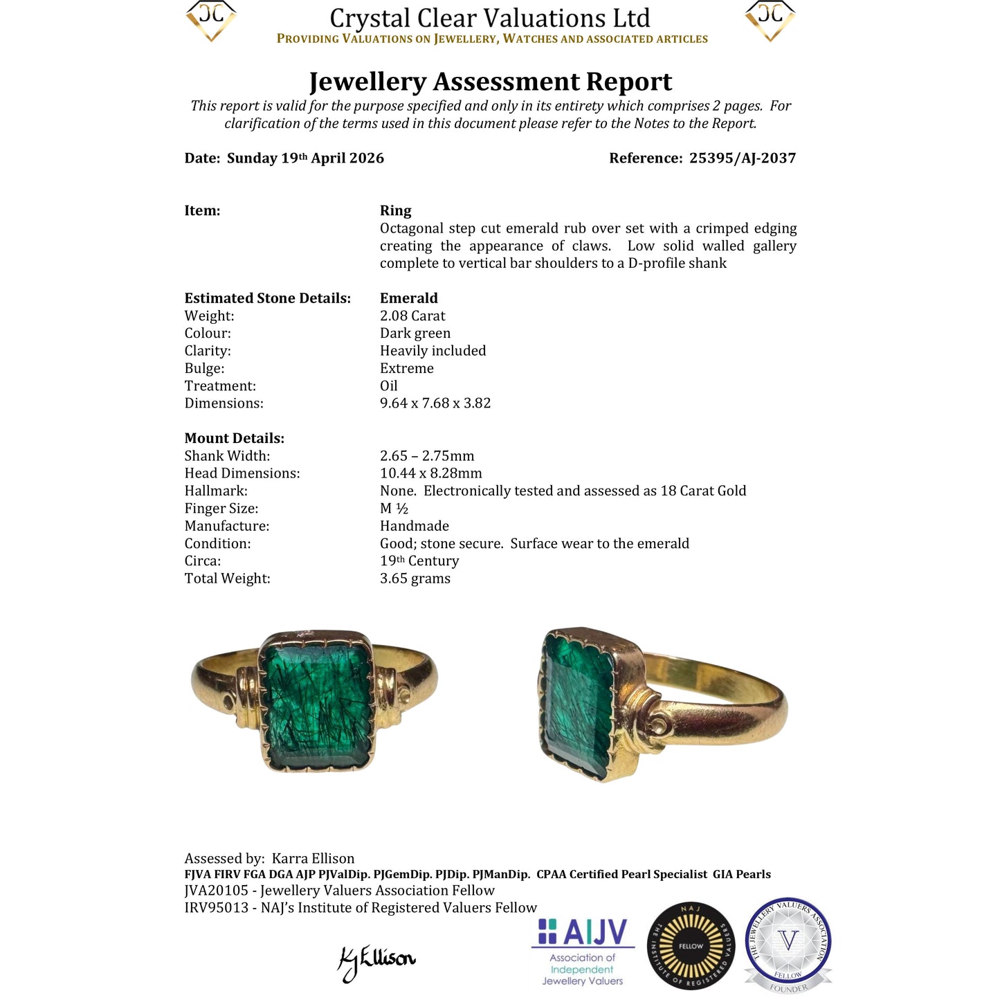 The Antique 19th Century Step Cut Emerald Crimped Edge Ring