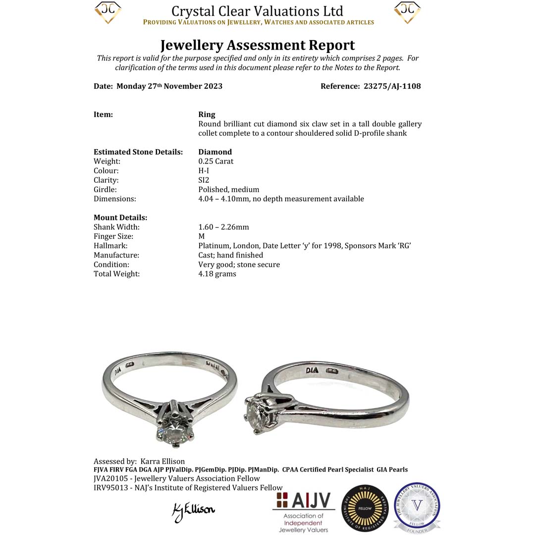 The Vintage 1998 Brilliant Diamond Solitaire Platinum Ring - Antique Jewellers