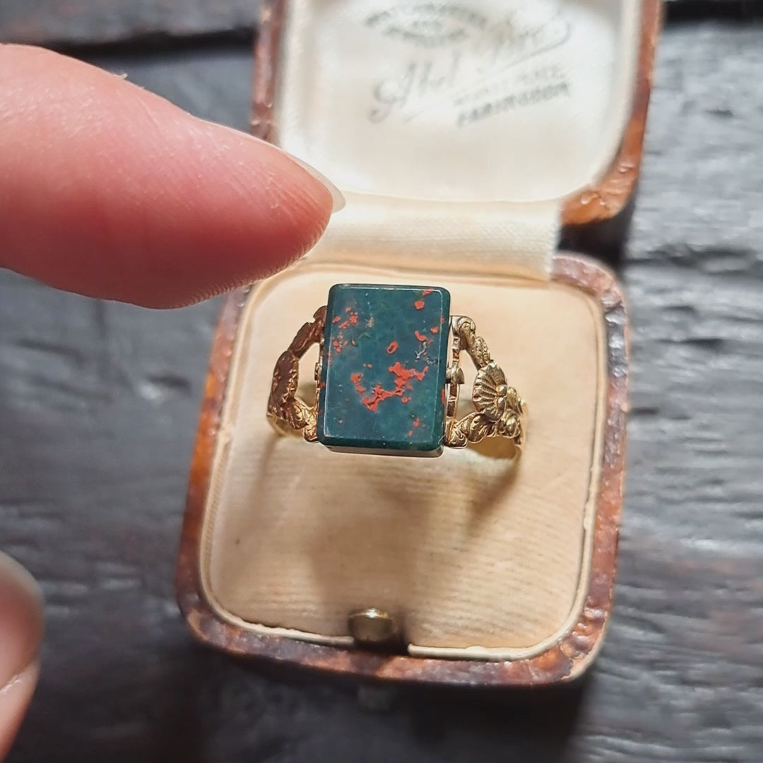 The Antique 1827 Georgian Bloodstone Swivel Ring