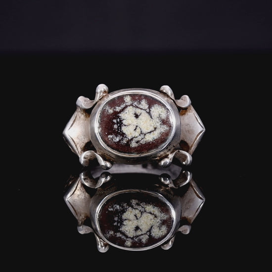 The Ancient 1601 Renaissance Silver Memento Mori Portrait Ring
