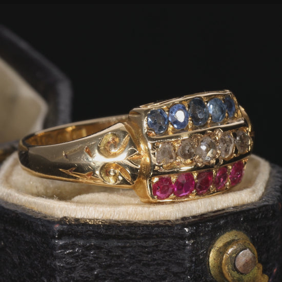 The Antique 1903 Edwardian Ruby, Diamond and Sapphire Ring