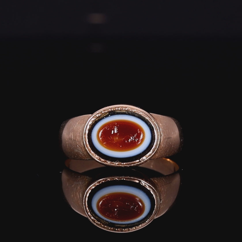 The Ancient Roman Bullseye Agate Hippocampus Intaglio Signet Ring