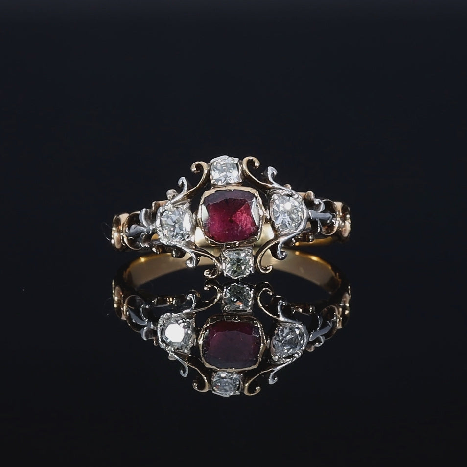 The Antique Georgian Garnet and Diamond Filigree Ring