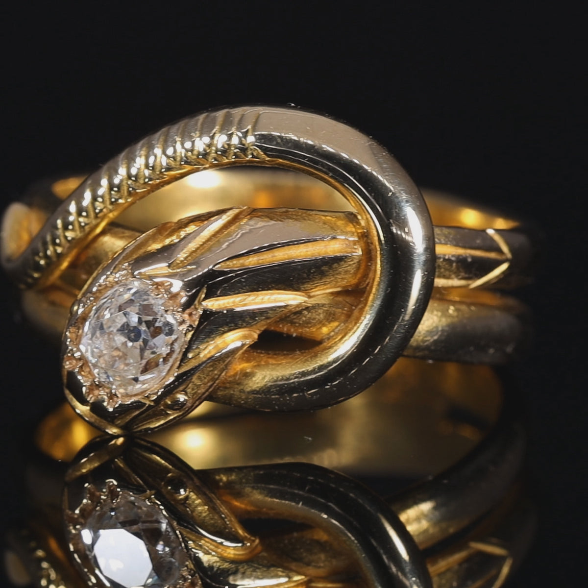 The Antique Old Cut Diamond Coiled Snake Ring